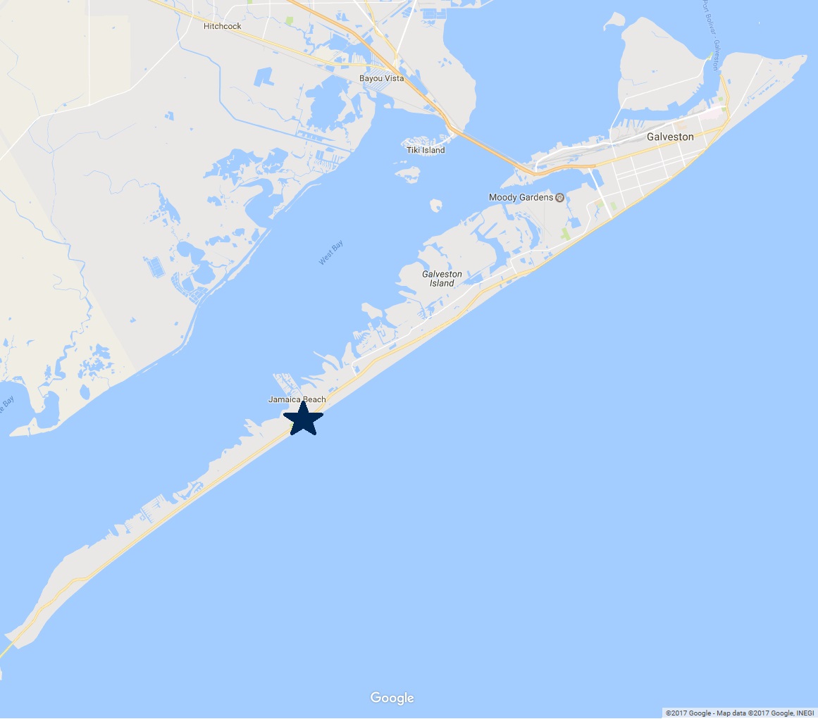 a map of Galveston Island Neighborhoods with Jamaica Beach highlighted